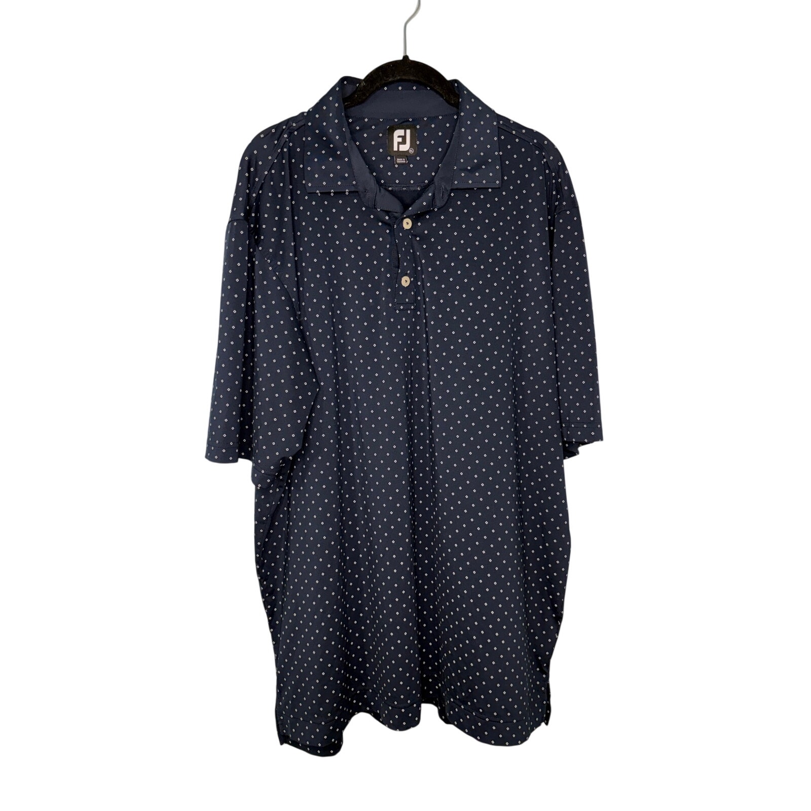 Fj Foot Joy Golf Shirt Polo Navy Blue White Patterned Men's Size Xl Performance